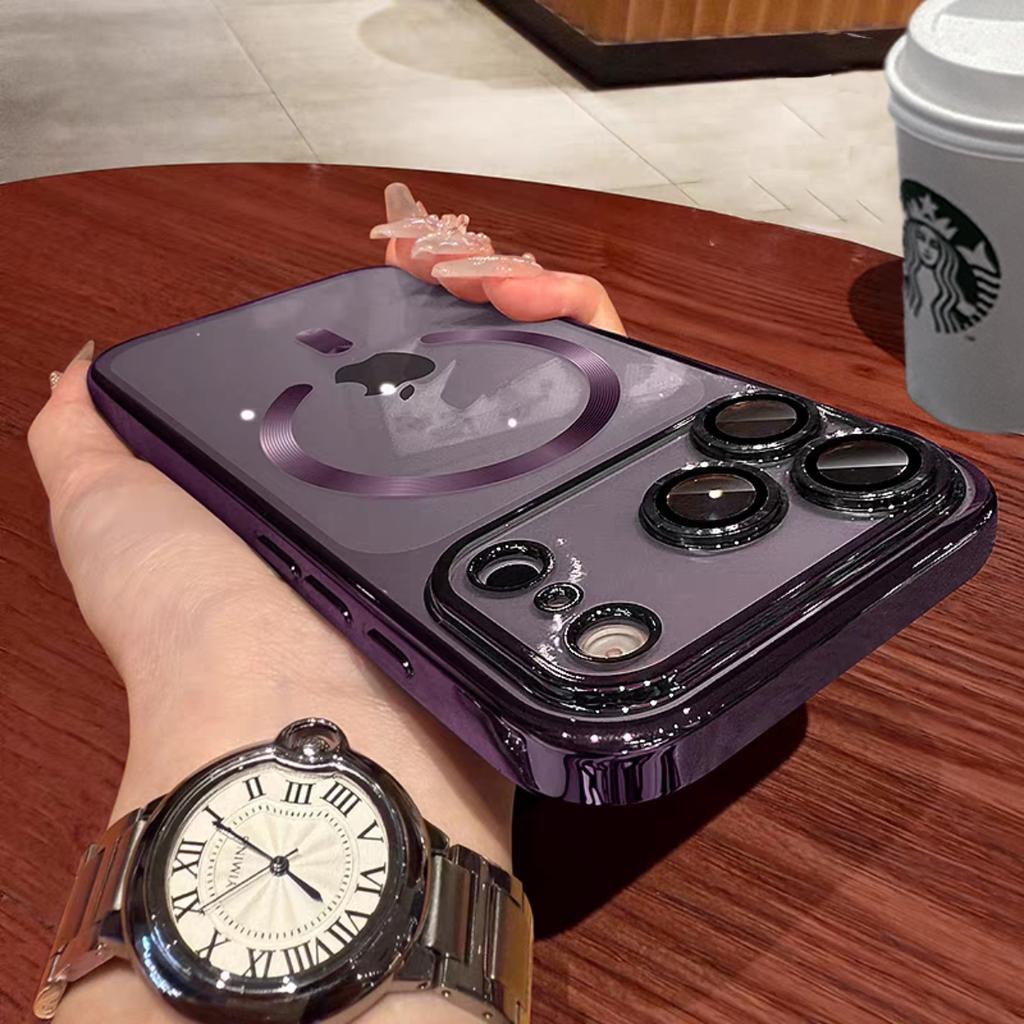 Plating Transparent for Magsafe Case for iPhone 17 16 15 Pro Max Plus 17 Air 14 13 11 12 Magnetic Camera Protector Soft Cover