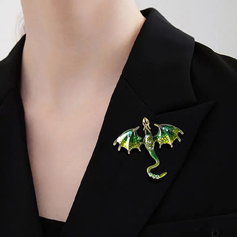 Retro Oil Dripping Flying Dragon Brooch Rhinestone Inlaid Enamel Brooches Pin