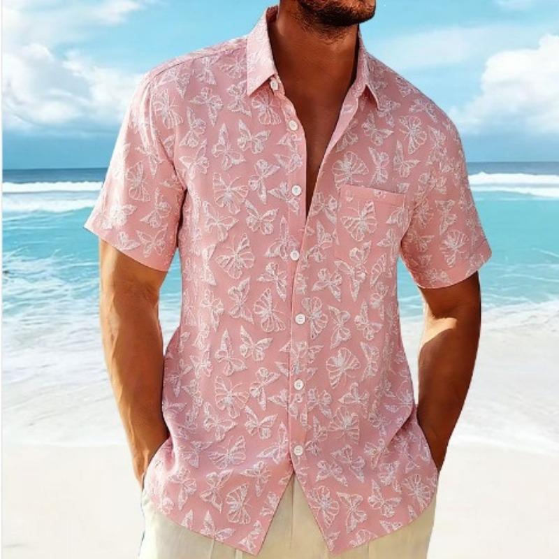 New Men's Casual Printed Short-sleeved Shirts Fashionable Loose Large Size Lapel Shirts for Men