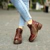 Johnature Genuine Leather Retro Shoes Women Boots Zip Round Toe Mixed Colors Sewing Handmade Concise Platform Boots