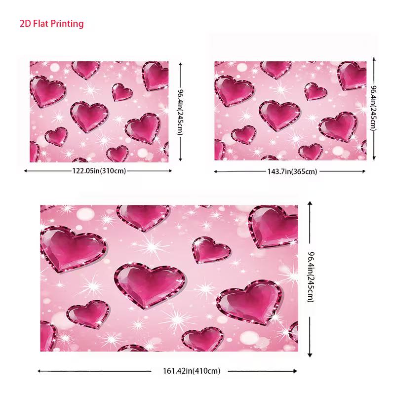 2D Romantic Valentine Backdrop Glitter Diamond Hearts with Bokeh Lights Party Photo Background