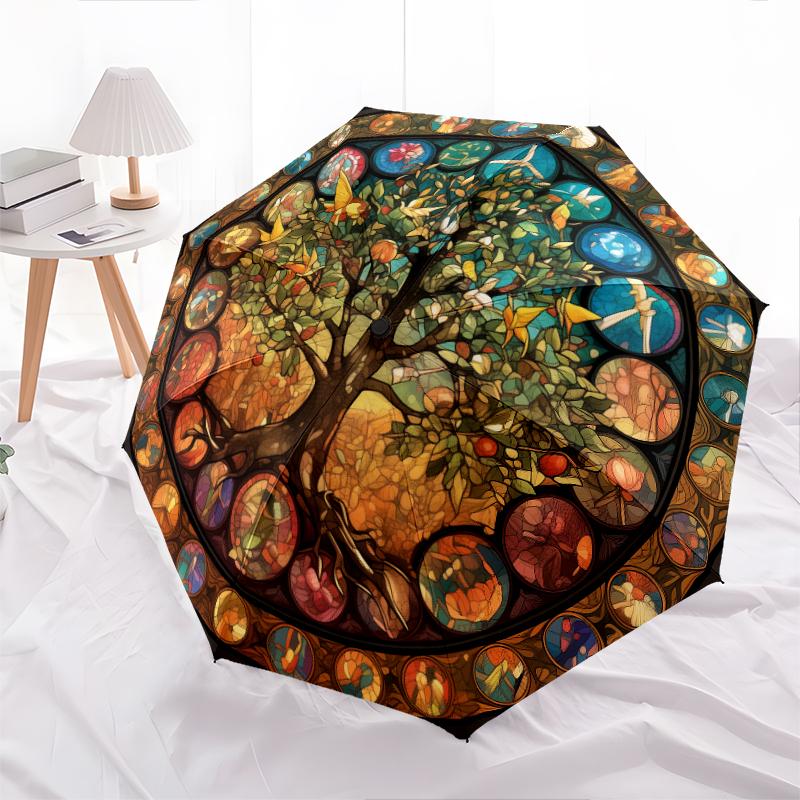 1 PC Automatic Folding Umbrella - The Mysterious Tree of Life Pattern, Portable & Foldable Design with 8 Ribs, Christmas Birthday Gifts