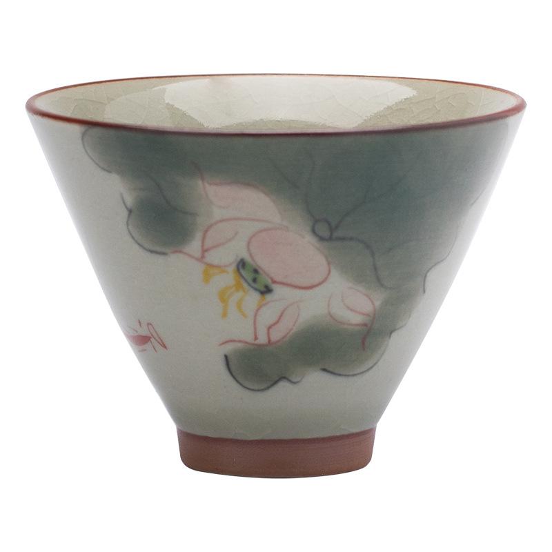 Hand-painted Ge Kiln Host Porcelana Cup Handmade Ceramic Tea Cup Single Sample Tea Cup Open Piece with Gift Box Kung Fu Tea Set