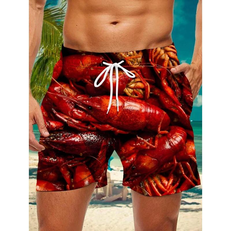 3d Seafood Print Men's Swimsuit Japanese Fish Hawaiian Shorts Men Summer Swim Shorts Drawstring Casual Shorts