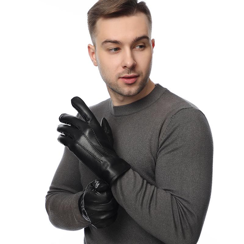European & American Men's Sheepskin Leather Gloves with Wool Lining - Winter Warm, Plus Velvet, Windproof.