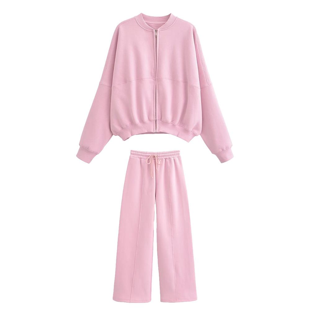 

Женский повседневный спортивный костюм - Короткая куртка на молнии и широкие брюки-джоггеры M