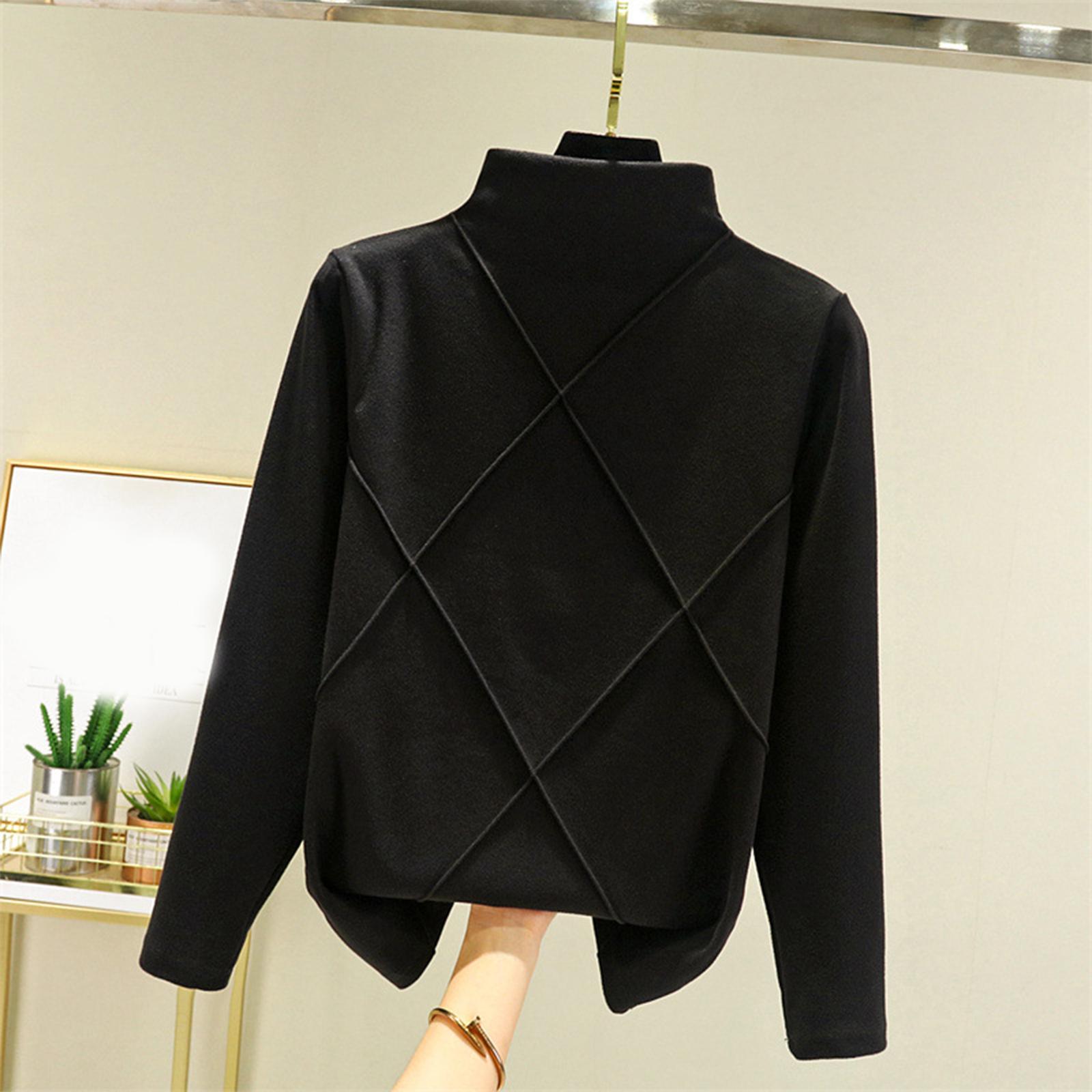 

Ladies Loose Comfortable Casual Fashionable And Warm Underwear With Seamless Half High Collar And Thick Velvet Long Sleeves Top L чорний