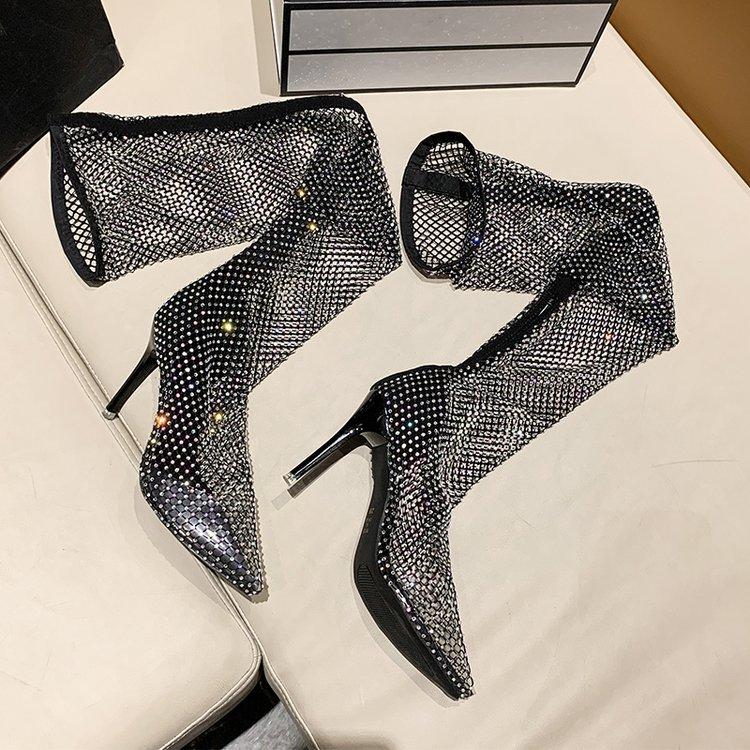 Sommer Strass hohle Netzstiefel Kinder Netz lange Stiefel Oberschenkel Overknee Stiefel Nachtclub High Heel Pfennigabsatz coole Stiefel Tide
