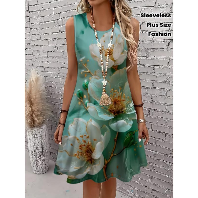 

Women s Summer New Plus Size Fashion Print Sleeveless A-Line Casual Spring Summer Tank Dress S