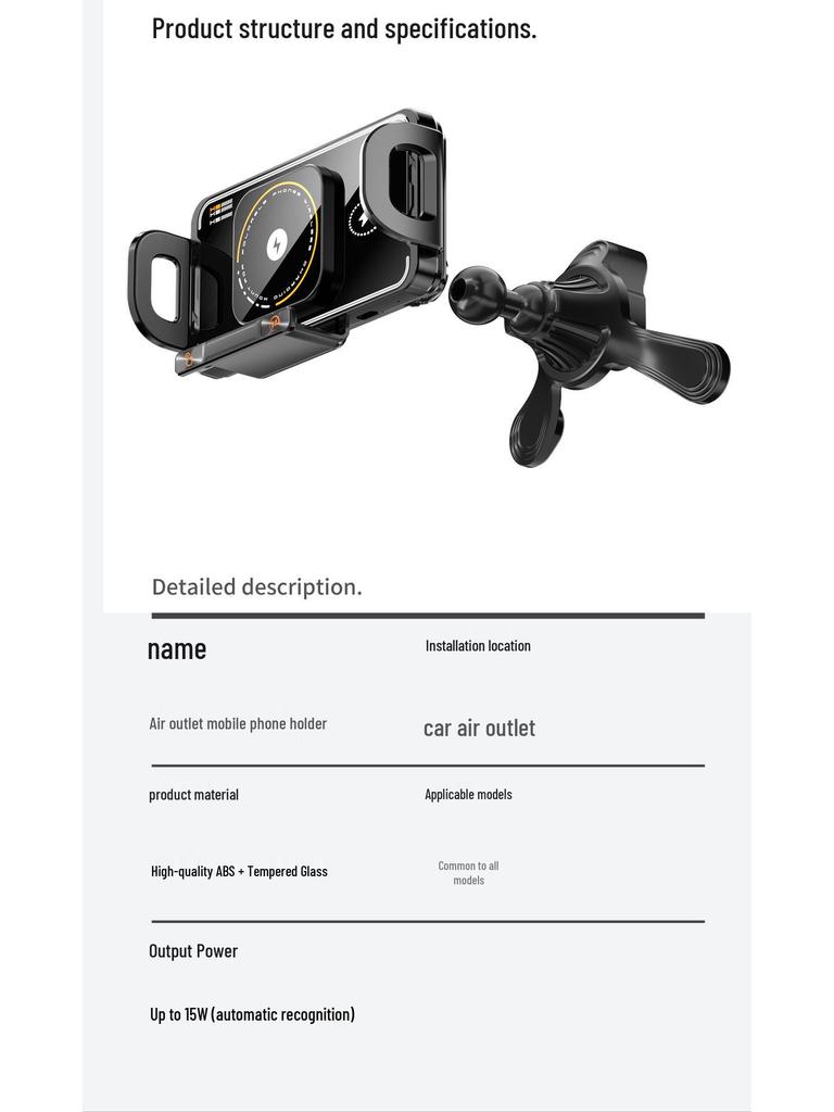 Universal Foldable Car Vent Phone Holder with Electric Rotation and Wireless Charging
