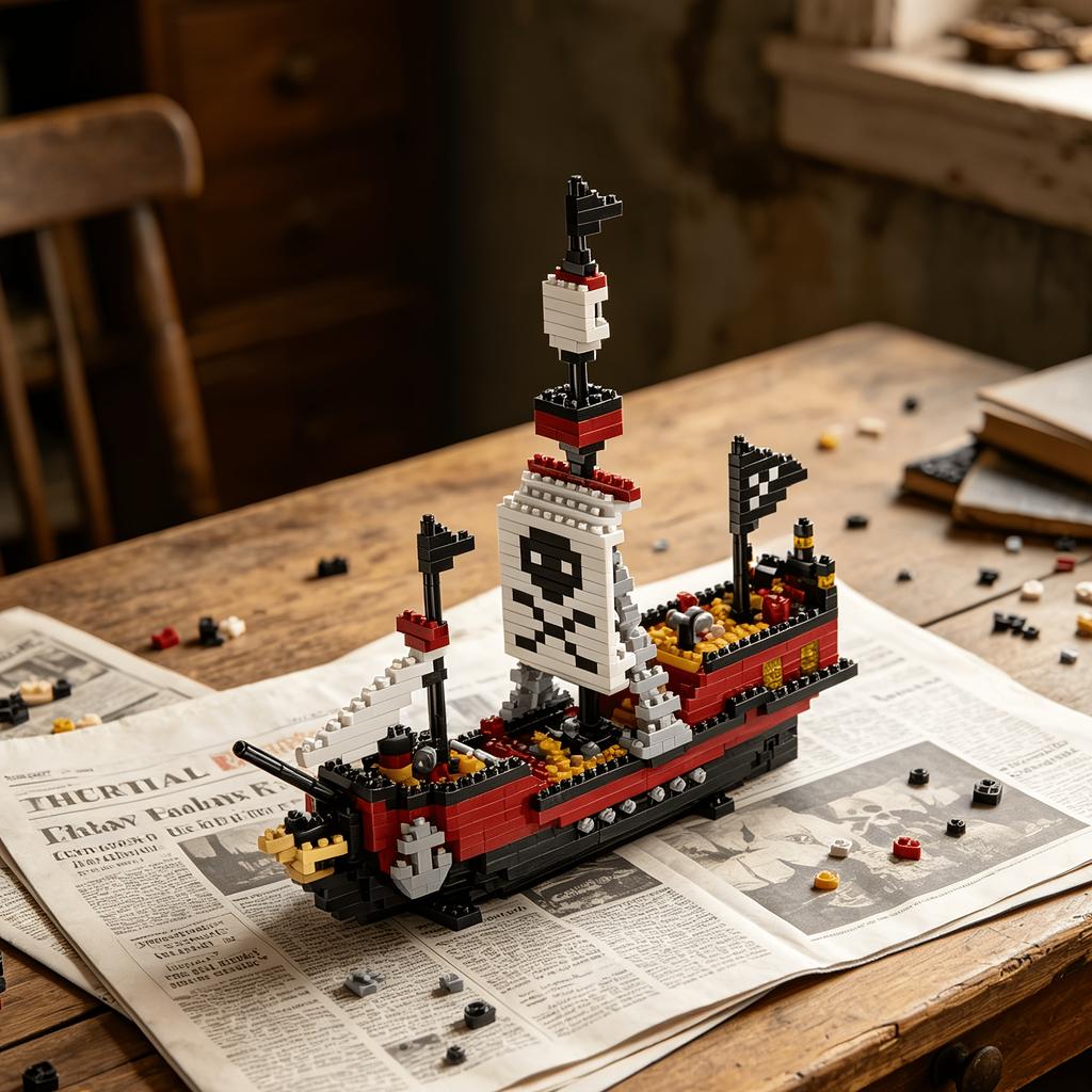 Pirate Assault Boat Building Block Model 3D Scene Immersive Assembly Recreate classic pirate elements Improve hands-on skills and thinking skills,