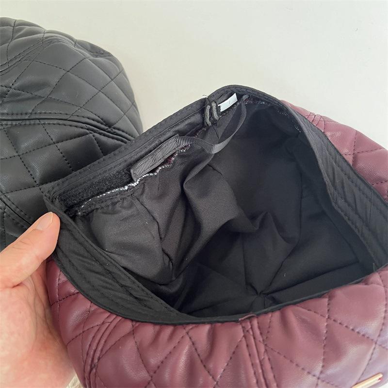 New rhombus beret children's socialite style light luxury leather painter hat splicing retro fashion trend