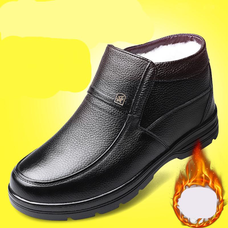 Kış için uygun Erkek Hakiki Deri Çizmeler Yüksek Kaliteli Peluş Erkek Sıcak Kar Botları Oxfords erkek ayakkabısı Pamuk Çizmeler