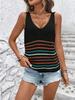 Women's Loose V-neck Color Block Stripe Knit Sweater Vest - Spring/Summer Collection
