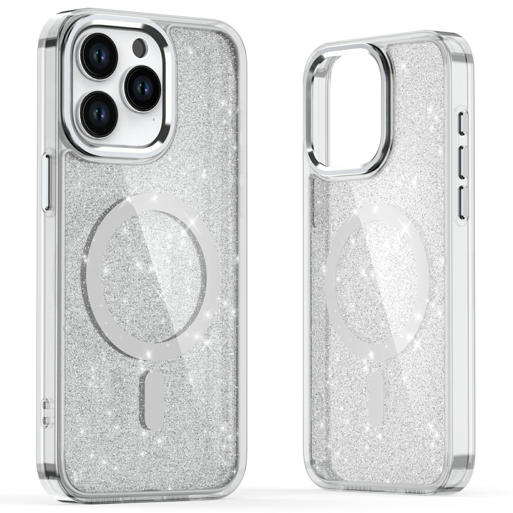 For iPhone 16 Pro Magnetic Case Glitter Design TPU+PC Phone Cover