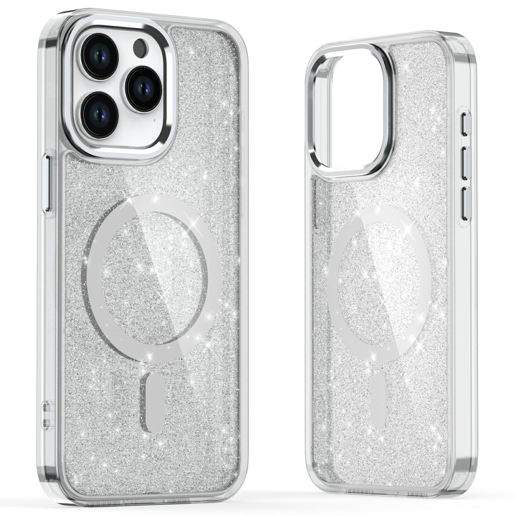 

For iPhone 16 Pro Max Magnetic Case TPU+PC Phone Cover Glitter Design Transparent