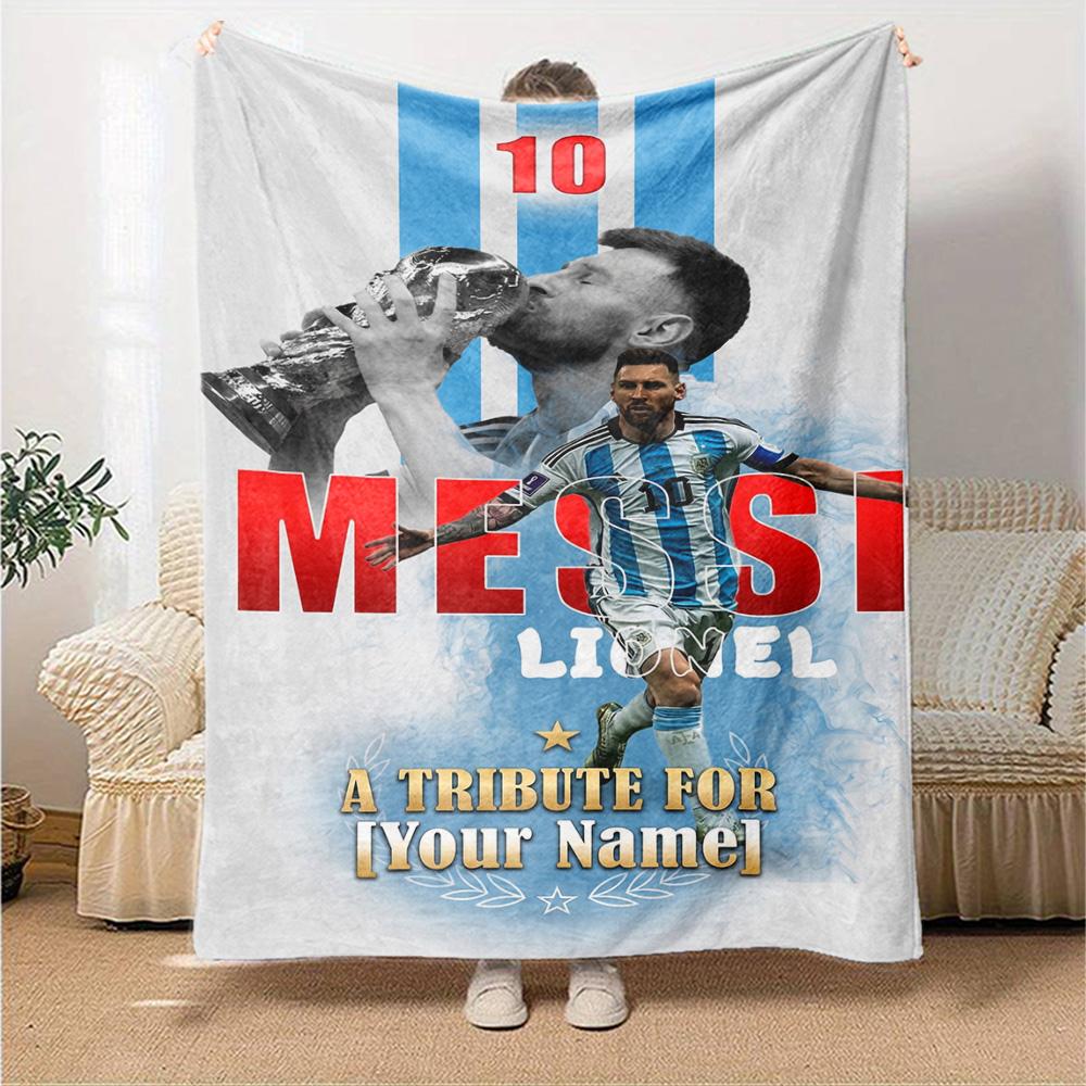Football Messi Customize Text Blanket Lightweight Customizable Blanket Ultra-Soft Perfect for Office Chair Livingroom Sofa Home Decor