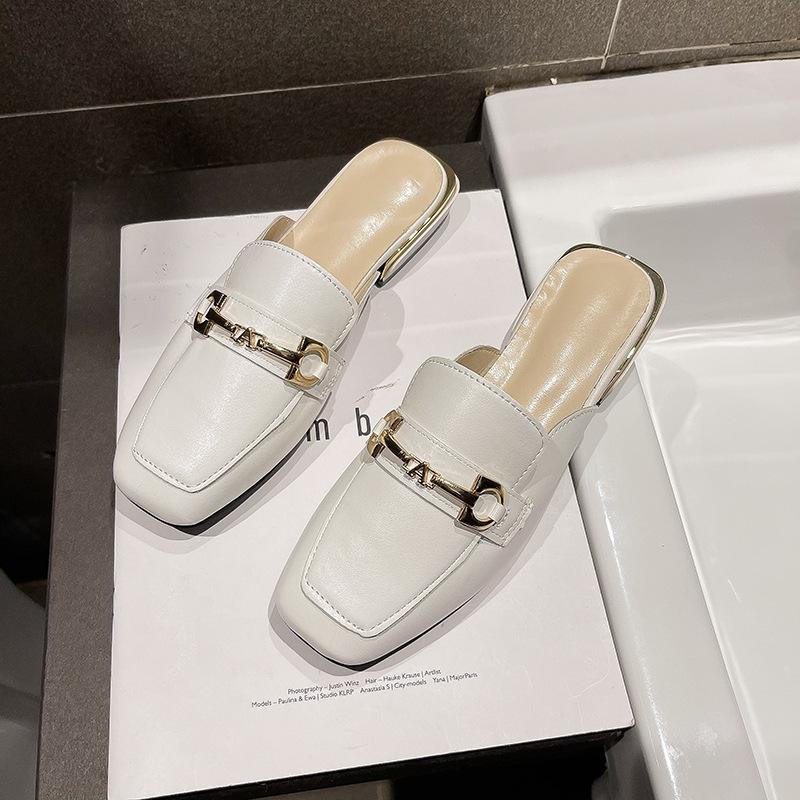 High heels women's new spring and autumn 2024 square head thick heel shallow mouth bag head low heel one pedal outer wear versatile slippers