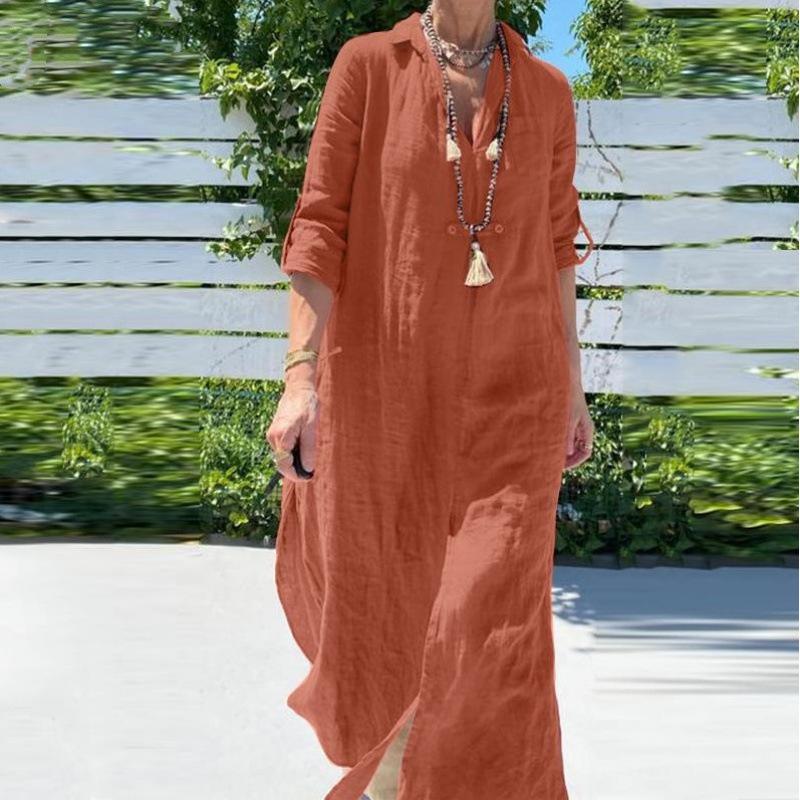 European and American cross-mirror summer women's plus size V-neck long-sleeved shirt casual loose dress women