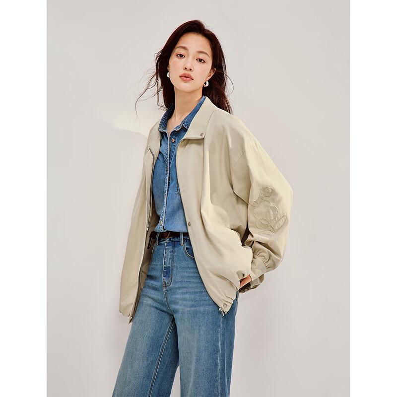 INMAN Women's Embroidered Lyocell-Cotton Stand Collar Jacket