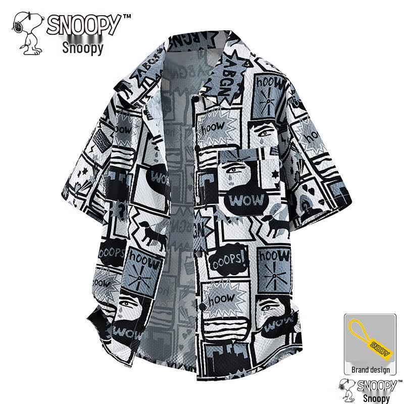 Snoopy Men s Short Sleeve Lapel Casual Shirt 3XL