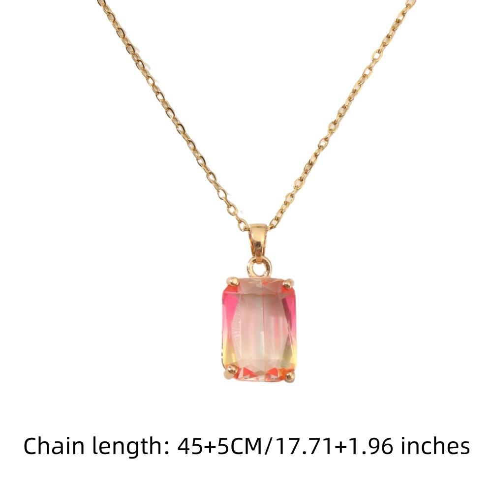 Hollow Square Zirconia Pendant Necklace, Golden Tone Elegant Jewelry for Women