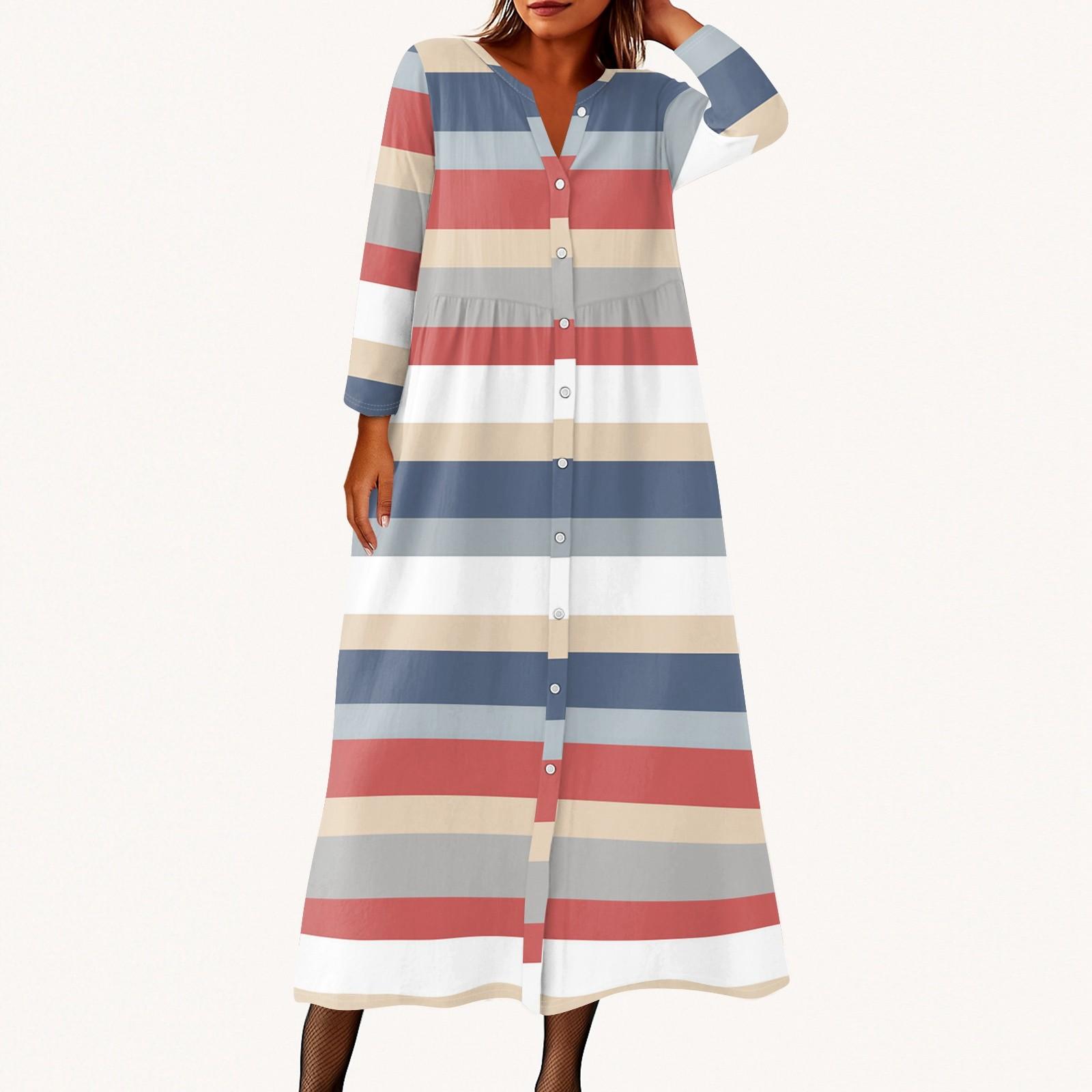 

Женское модное платье-рубашка свободного кроя с принтом, круглым вырезом и рукавами семь четвертей на пуговицах S розовый