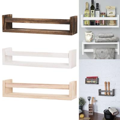 Wooden Spice Jar Rack Wall Mounted Float Shelves Book Case Display Kitchen Storage Shelf