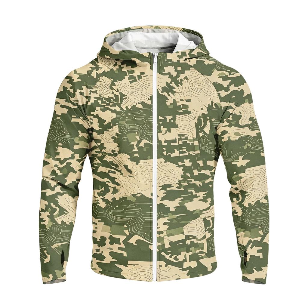Men's Casual Raglan Sleeve Hooded Long Sleeve Sun Protection Jacket Lightweight Breathable Outdoor Sportswear with Full Zip Front