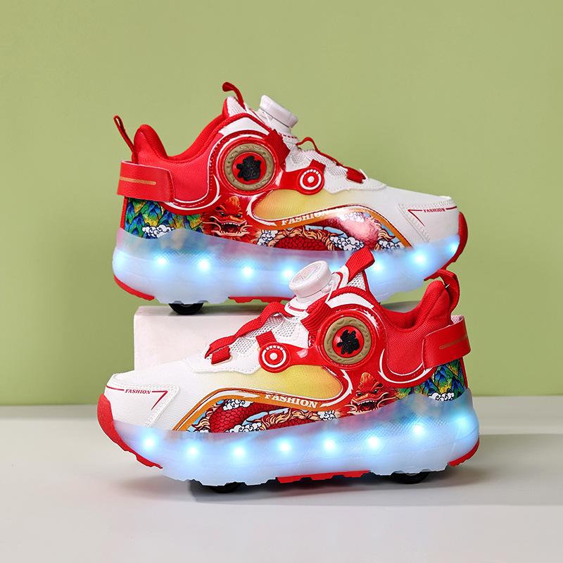 Children Four Wheels Luminous Glowing Sneakers Black Pink Led Light Roller Skate Shoes Kids Led Shoes Boys Girls USB Charging
