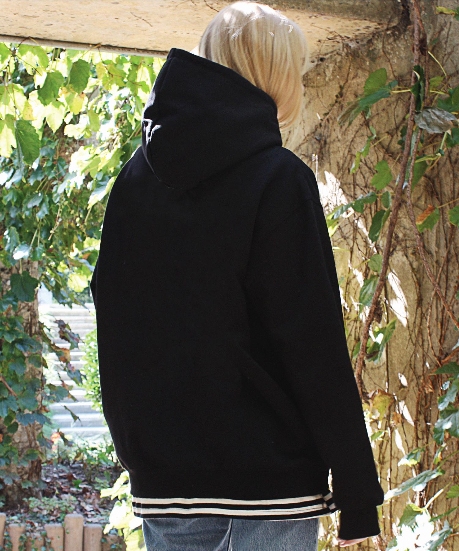 Compagno Heavy Overfit Plain Black Collared Hoodie Heavy French Terry M
