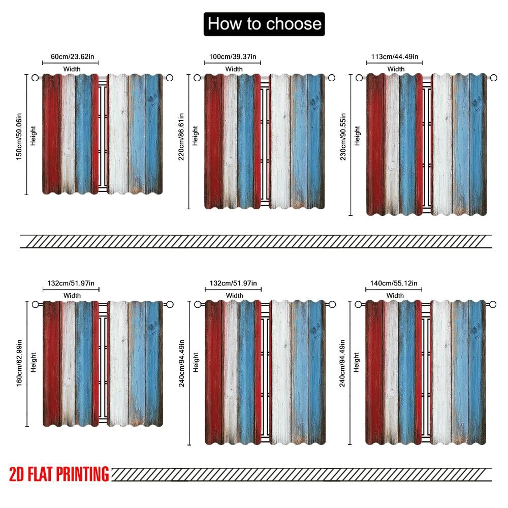 Set Of 2 Rustic Flat Printing Window Drapes French Flag Wood Wall Digital Printed Polyester Festive Holiday Booths Curtain