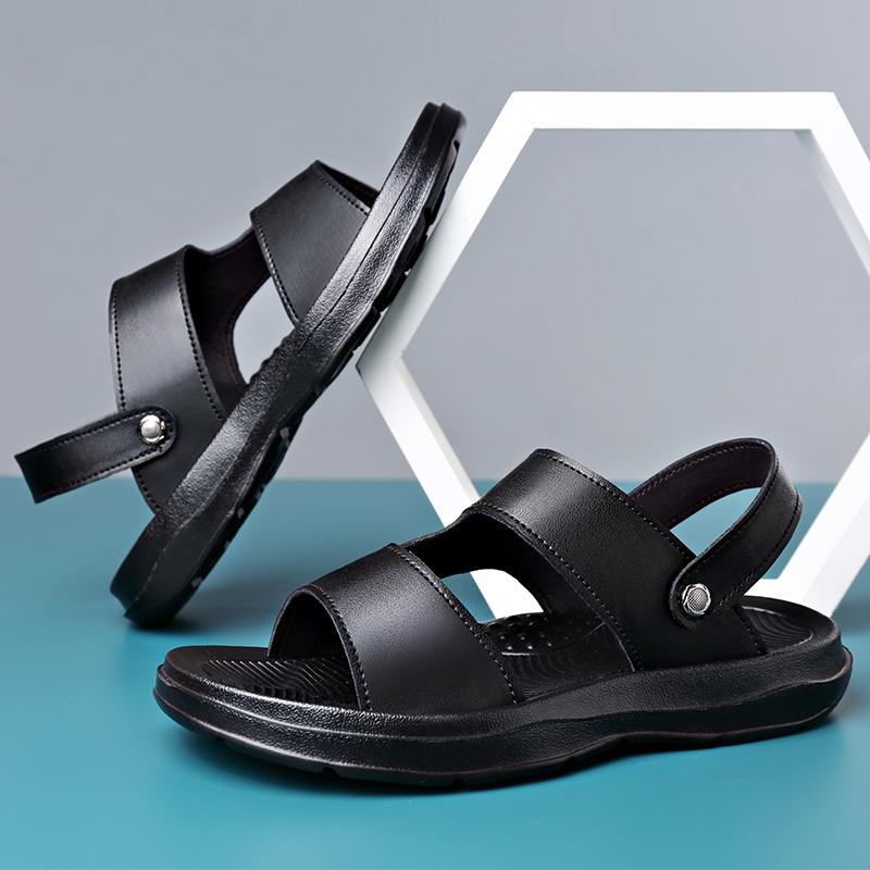 Fashion Dual-Purpose Mens Slides Classic Leather Quick-Dry Slippers Comfortable Male Sandals New Arrival Beach Shoes Wading Aqua Shoes