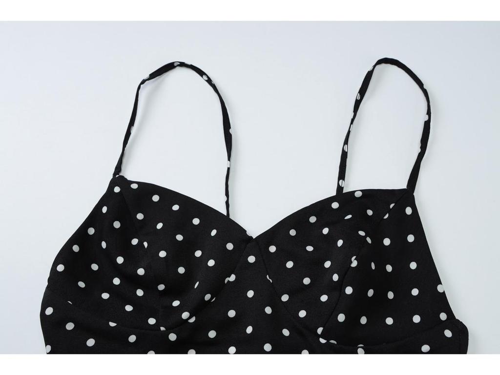2026 European Summer Women's Polka Dot V-Neck Spaghetti Strap Backless Dress
