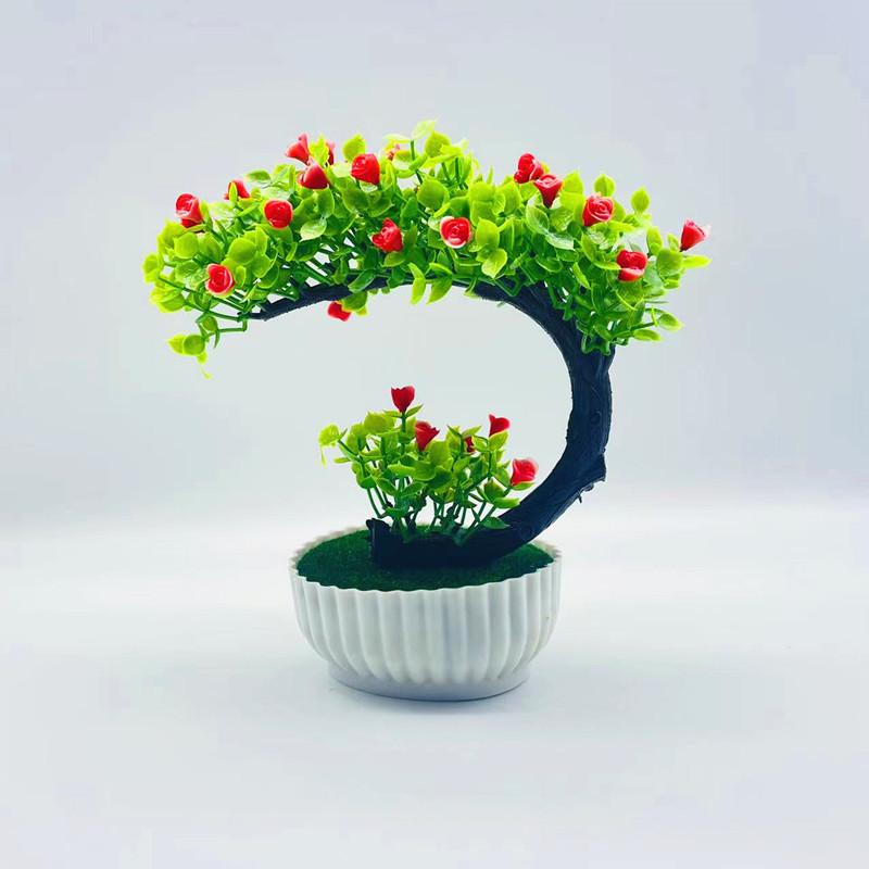 Plastic Crescent Shape Rose Bonsai Potted Plant For Indoor Garden And Gift Ideas