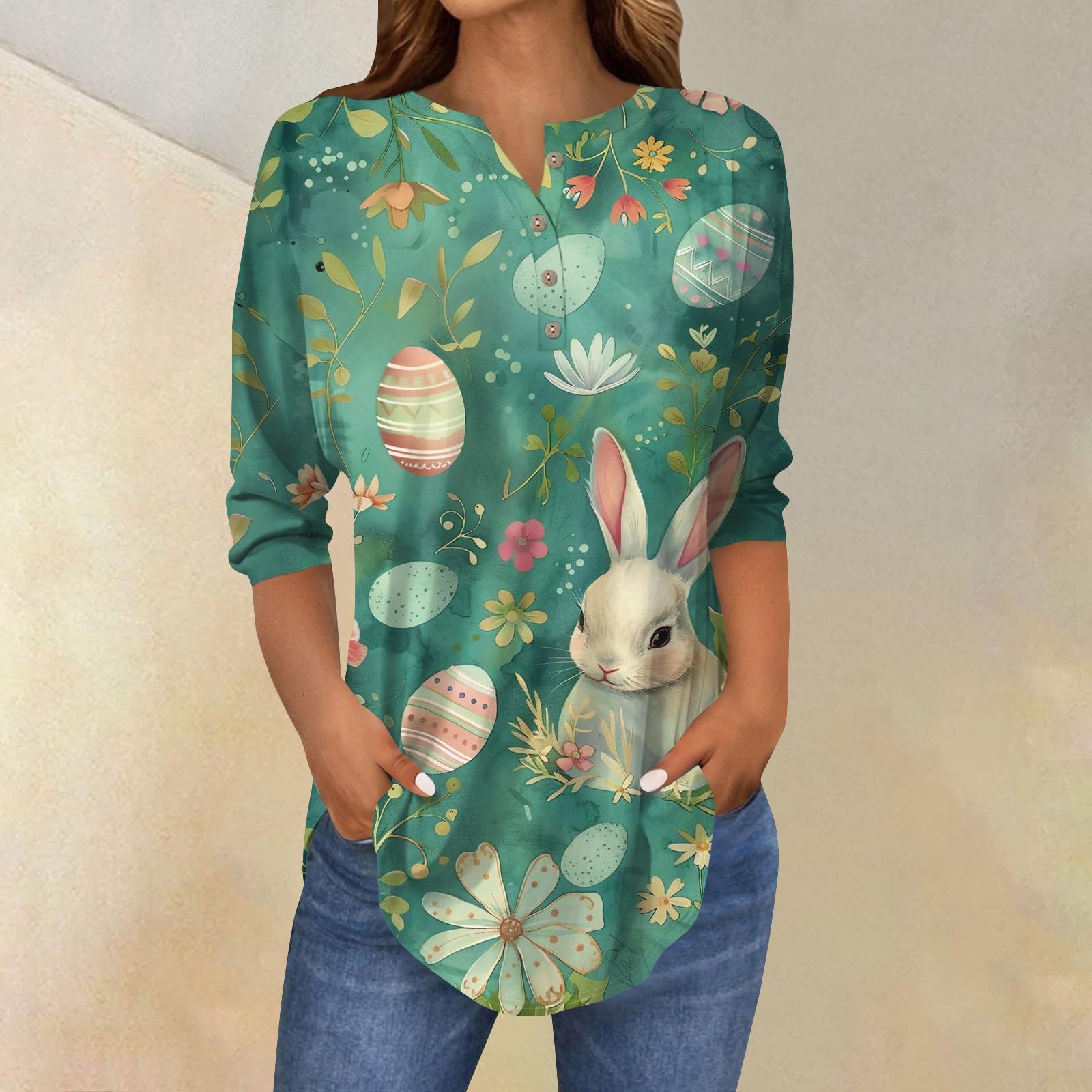 

Жіноча футболка з вінтажним квітковим принтом і три чверті з коміром із ґудзиками S ціан