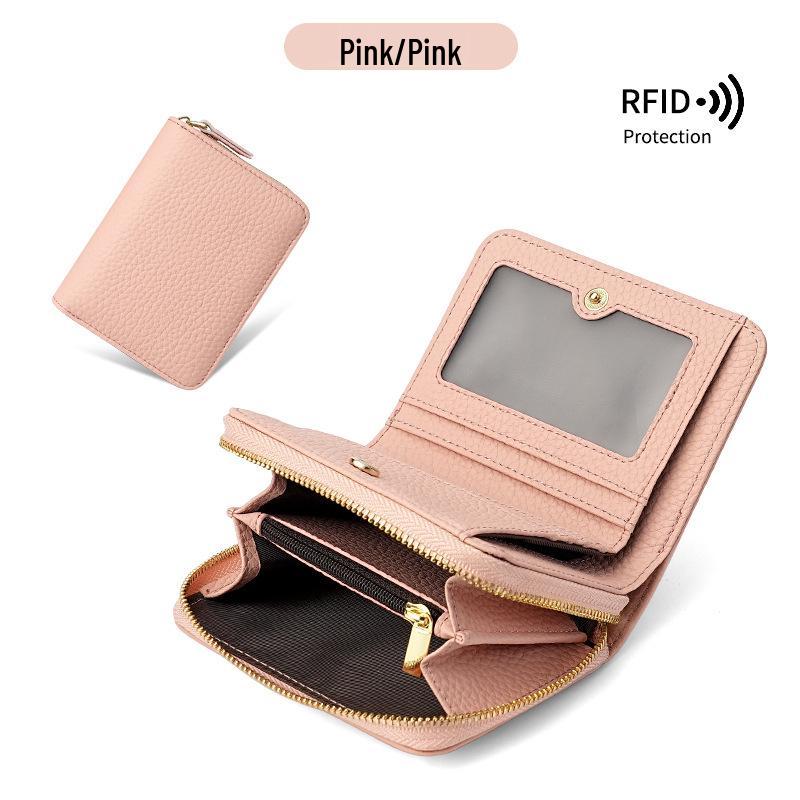 Women's Japanese Mini RFID Leather Wallet: Anti-Theft Card Holder & Zipper Coin Purse