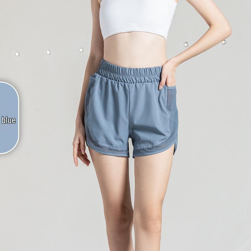 

Женские сетчатые лоскутные свободные шорты для бега с разрезом, защищающим от просвечивания, и карманами S синий