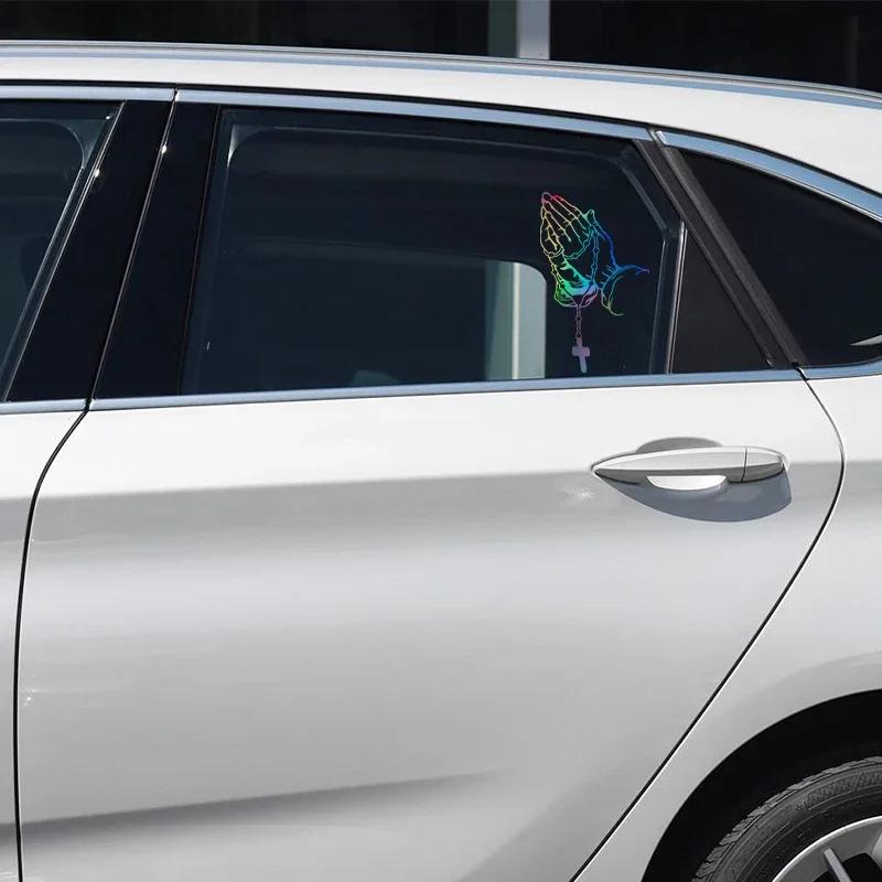 Car Interior Stickers Color Car Prayer Gesture Laser Stickers God Jesus Christ Fashion Car Body Styling Decorative Stickers