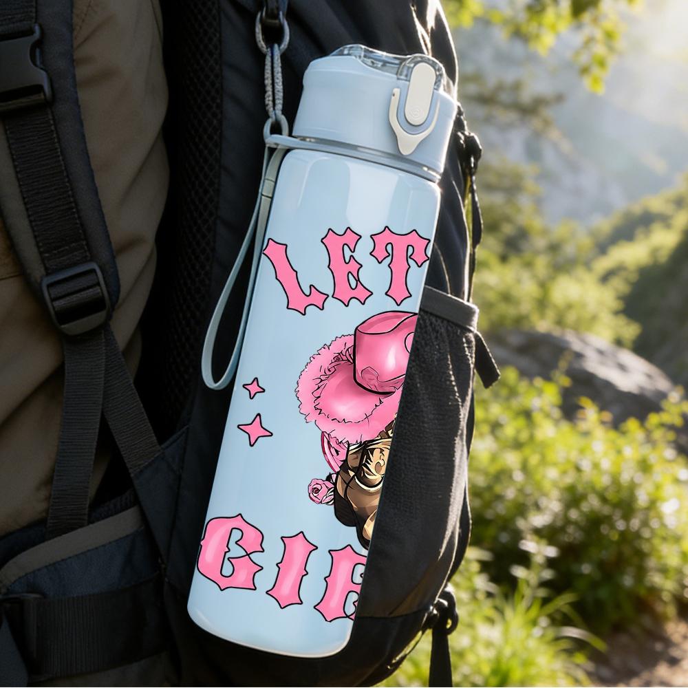 1PC Let's Go Girls Cowboy Hat Pink 750ml Color Plastic Sports Water Bottle Leakproof Flip Straw Lid Suitable for Sports Office Home Use