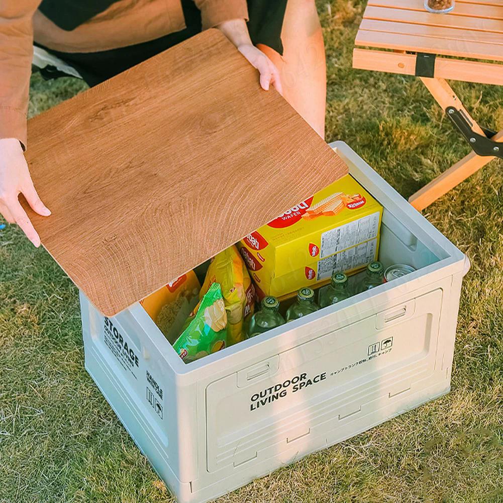 27L Camping Storage Box Large Capacity Folding Picnic Box Lightweight Outdoor Bench Chopping Board for Tableware Storage