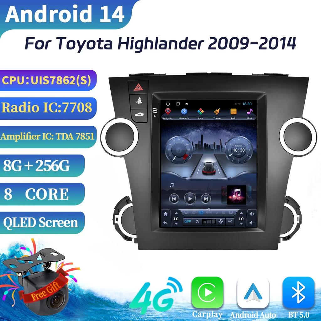 9.7inch Android Car Radio Multimedia For Toyota Highlander 2009-2014 Navigation Bluetooth Carplay Head Unit Touch Screen Stereo