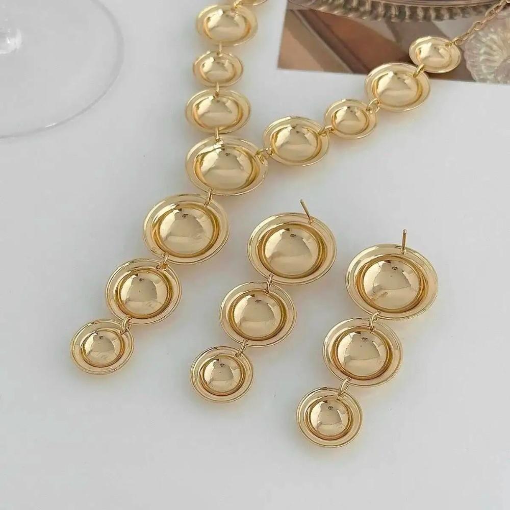 Exaggerated Round Pendant Necklace Y-Shaped Long Chain Necklace  Women Jewelry Set