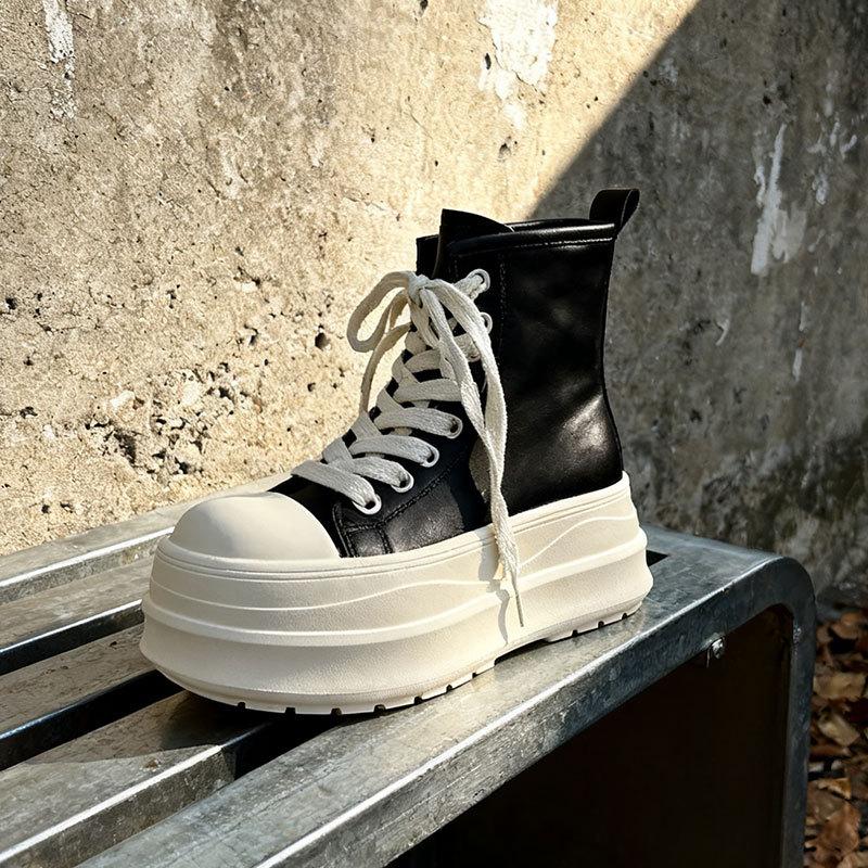 

European shell head lace-up dark thick-soled muffin casual shoes board shoes little white shoes high-top women s shoes big-headed Martin boots 40 чёрный