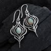 Imitation Turquoise Hollow Peacock Feather Shape Dangle Earrings for Women Vintage Silvery Plated Pendant Jewelry Crafts