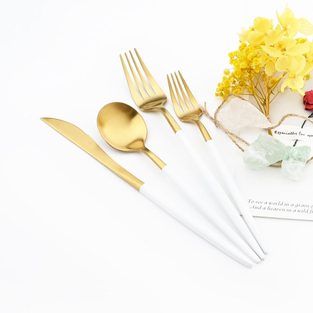 24Pcs Multicolor Dinnerware Set Knife Fork Spoons Teaspoon Tableware 18/10 Stainless Steel Cutlery Western Kitchen Silverware Flatware