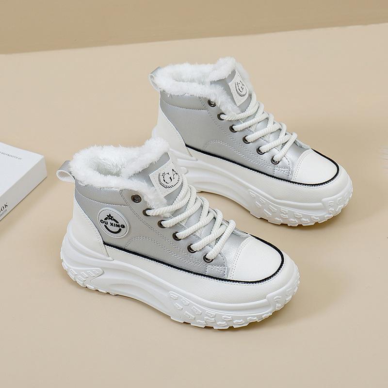 Hick Bottom Macaron Color Matching Shoes for Women Fleece Padded Snow Cold-proof Warm Non-slip Cotton Shoes