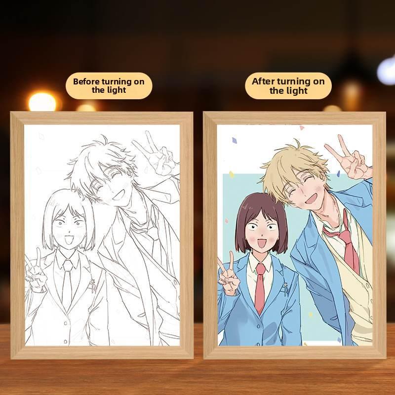 23cm/9.06in Jump in Anime Series Color 3D Mirror Light Painting Led Photo Frame Lamp Peripherals Led Night Display Bedroom Decor