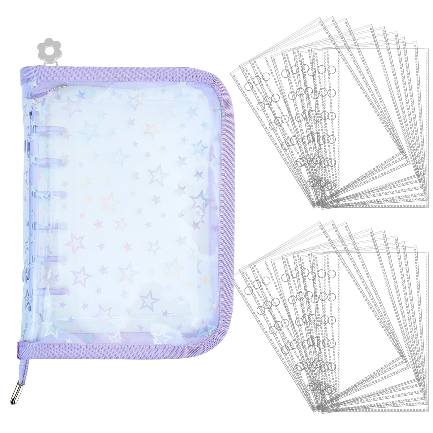 

TAMDESG A7 Binder Sticker Album 20 Sheets Purple 6-Hole Card Protection Dustproof Photo Storage Star Pattern Transparent Sleeve