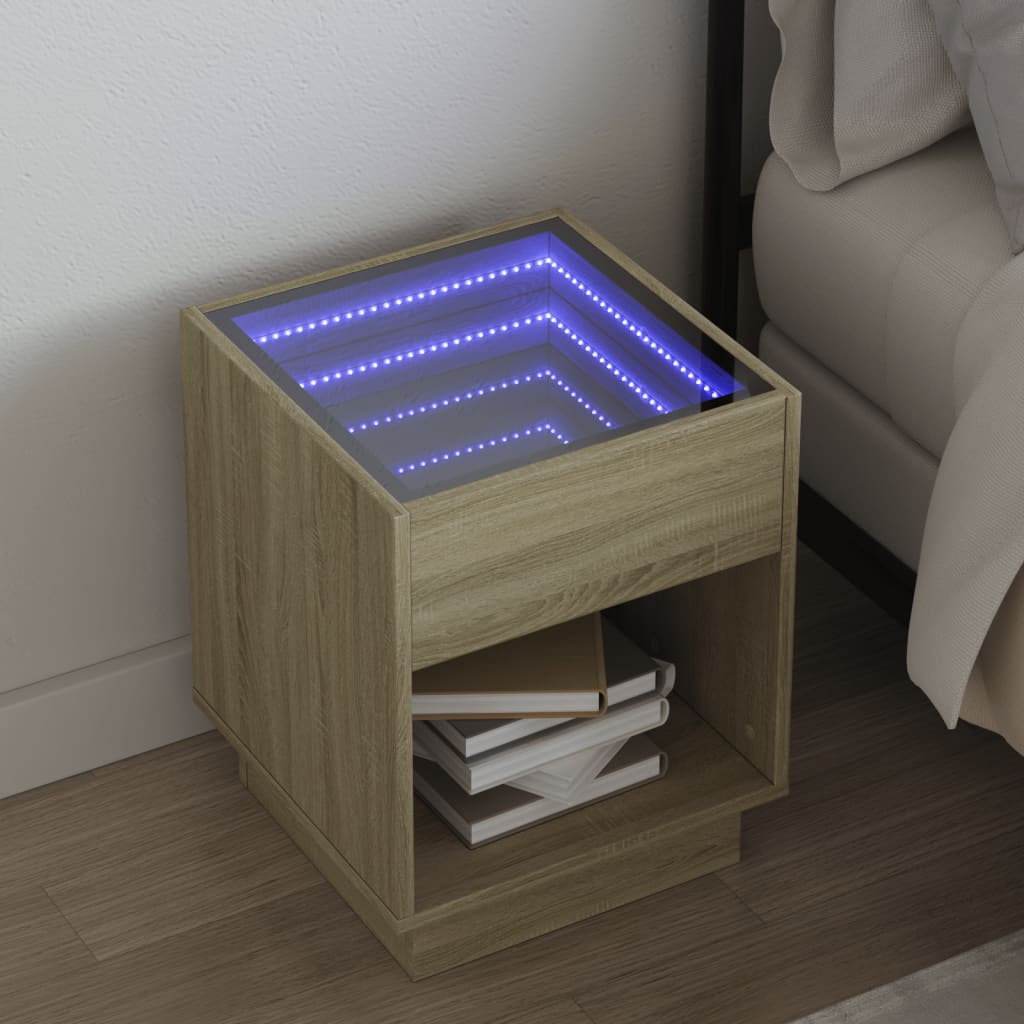 Nightstand with Infinity LED Sonoma Oak Finish 40 x 40 x 50 cm